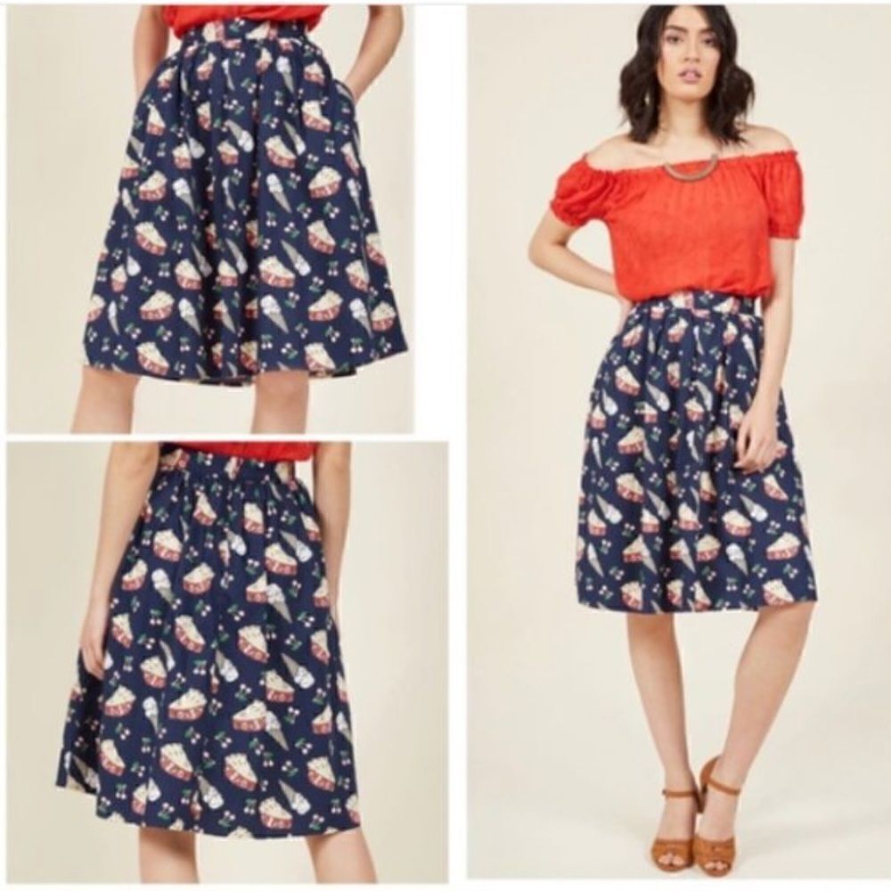 ModCloth Cherry Pie with Ice Cream Skirt Size Small